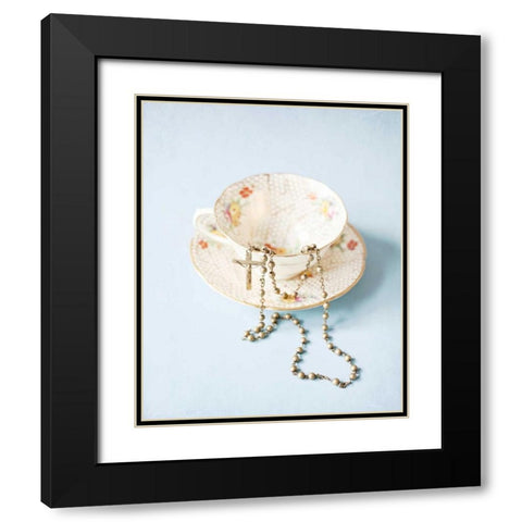 Pretty Teacup and Rosary 1 Black Modern Wood Framed Art Print with Double Matting by Susannah Tucker Photography