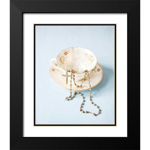 Pretty Teacup and Rosary 1 Black Modern Wood Framed Art Print with Double Matting by Susannah Tucker Photography