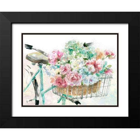 Flower Market Bicycle Black Modern Wood Framed Art Print with Double Matting by Studio Rofino