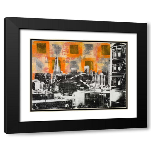 Urban Collage Skyline Black Modern Wood Framed Art Print with Double Matting by Fainelli, Deanna