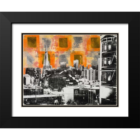 Urban Collage Skyline Black Modern Wood Framed Art Print with Double Matting by Fainelli, Deanna