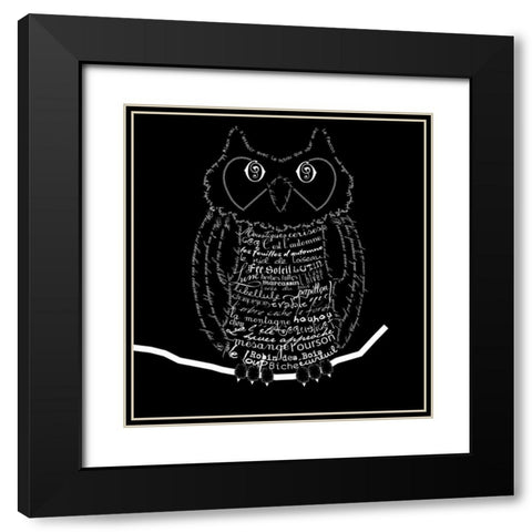 French Owl Black Black Modern Wood Framed Art Print with Double Matting by De Lauzun, Marion