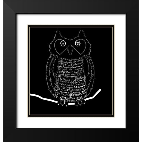 French Owl Black Black Modern Wood Framed Art Print with Double Matting by De Lauzun, Marion