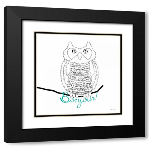 Bonjour Owl Black Modern Wood Framed Art Print with Double Matting by De Lauzun, Marion