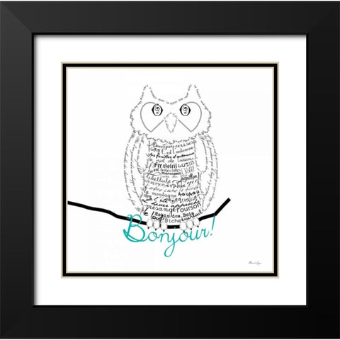 Bonjour Owl Black Modern Wood Framed Art Print with Double Matting by De Lauzun, Marion