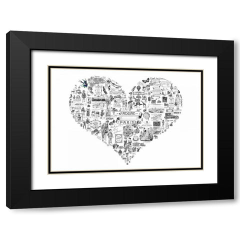 Vintage Paris Heart Black Modern Wood Framed Art Print with Double Matting by De Lauzun, Marion