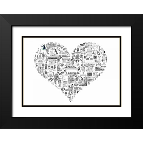 Vintage Paris Heart Black Modern Wood Framed Art Print with Double Matting by De Lauzun, Marion