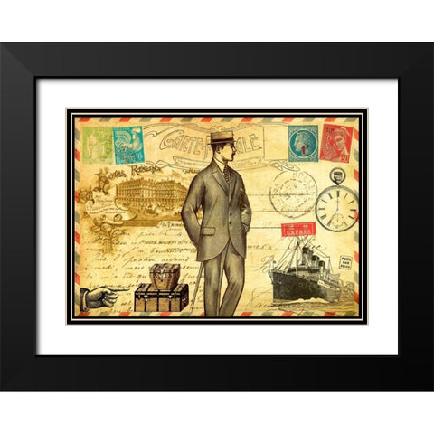 Vintage Paris Postcard Monsieur Black Modern Wood Framed Art Print with Double Matting by De Lauzun, Marion