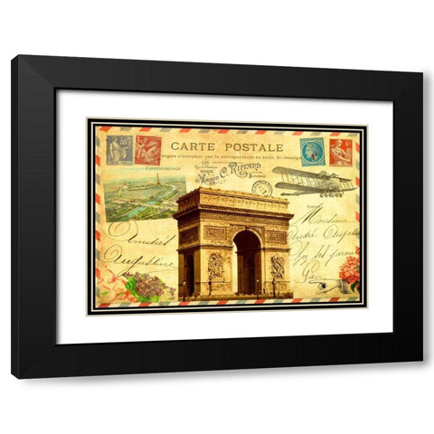Vintage Paris Postcard Arc de Triomphe Black Modern Wood Framed Art Print with Double Matting by De Lauzun, Marion