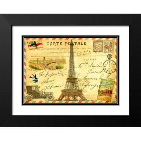 Vintage Paris Postcard Eiffel Tower Black Modern Wood Framed Art Print with Double Matting by De Lauzun, Marion