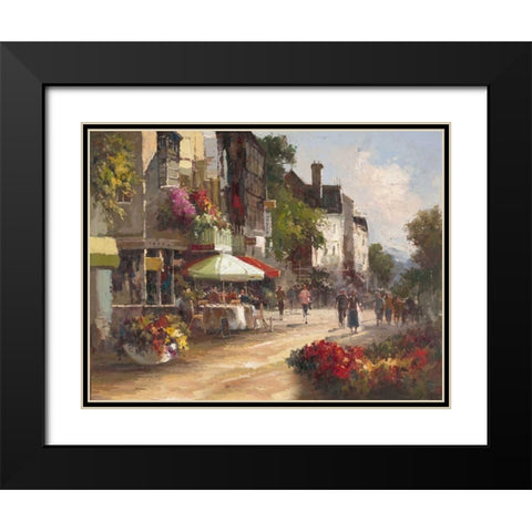 Street Side Cafe Black Modern Wood Framed Art Print with Double Matting by Stefano