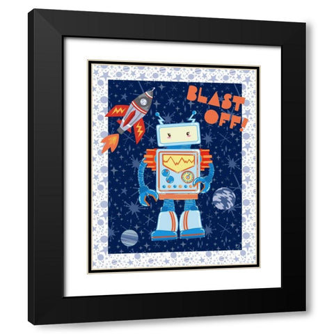 Blast Off Robot Black Modern Wood Framed Art Print with Double Matting by Skapriwsky, Christina