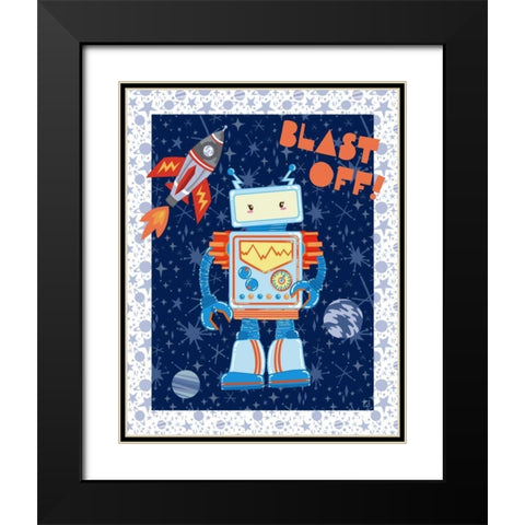 Blast Off Robot Black Modern Wood Framed Art Print with Double Matting by Skapriwsky, Christina