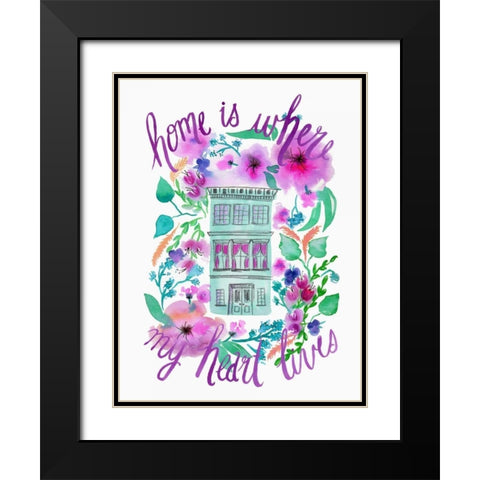 Home Is Where My Heart Is Black Modern Wood Framed Art Print with Double Matting by Esther Bley Designs