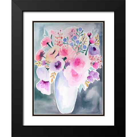 Spring Showers Bouquet Black Modern Wood Framed Art Print with Double Matting by Esther Bley Designs