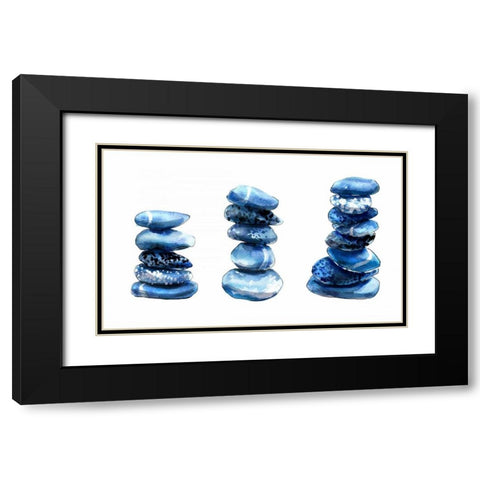 Sea Blue Stones Black Modern Wood Framed Art Print with Double Matting by Smith, Crystal