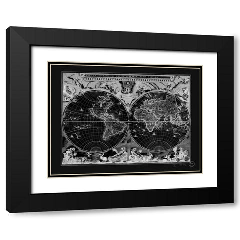 Antique World Map Black Modern Wood Framed Art Print with Double Matting by Adam Shaw Cartography