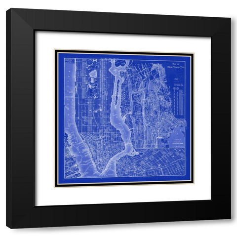 NYC Blueprint Black Modern Wood Framed Art Print with Double Matting by Adam Shaw Cartography