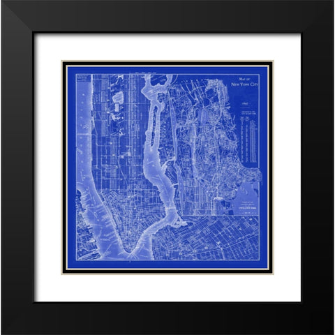 NYC Blueprint Black Modern Wood Framed Art Print with Double Matting by Adam Shaw Cartography