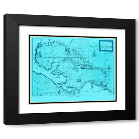 Blue West Indies Black Modern Wood Framed Art Print with Double Matting by Adam Shaw Cartography