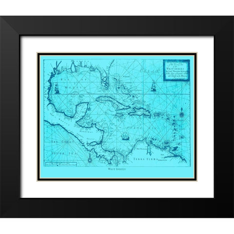 Blue West Indies Black Modern Wood Framed Art Print with Double Matting by Adam Shaw Cartography