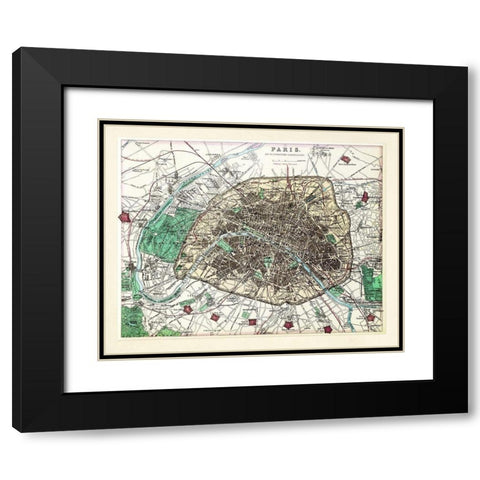 Paris Vintage Black Modern Wood Framed Art Print with Double Matting by Adam Shaw Cartography