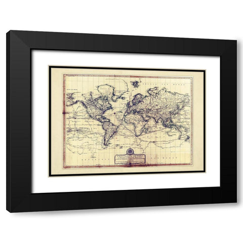 New Chart OF The World Black Modern Wood Framed Art Print with Double Matting by Adam Shaw Cartography