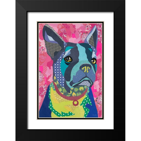 Boston Blue Black Modern Wood Framed Art Print with Double Matting by Paper Pictures By Laura