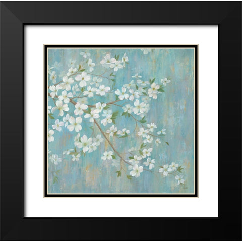 Gold Leaf Blossom Branch Panel Black Modern Wood Framed Art Print with Double Matting by Ng, Crystal