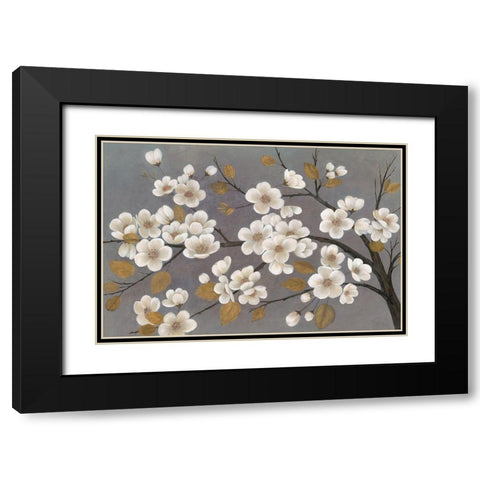 Gold Leaf Blossom Branch Black Modern Wood Framed Art Print with Double Matting by Ng, Crystal