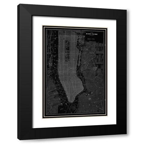 New York Map Black Modern Wood Framed Art Print with Double Matting by Z Studio