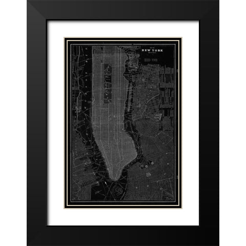 New York Map Black Modern Wood Framed Art Print with Double Matting by Z Studio