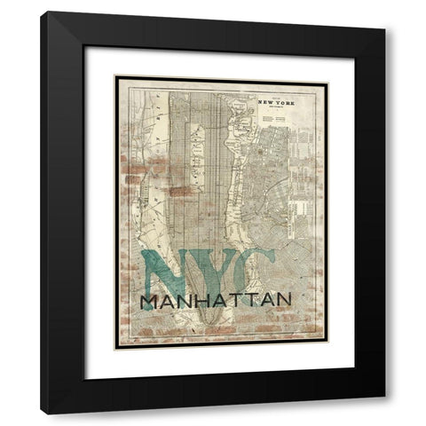 Reclaimed NYC Map Black Modern Wood Framed Art Print with Double Matting by Z Studio