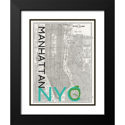 Mid Century NYC Map Black Modern Wood Framed Art Print with Double Matting by Z Studio