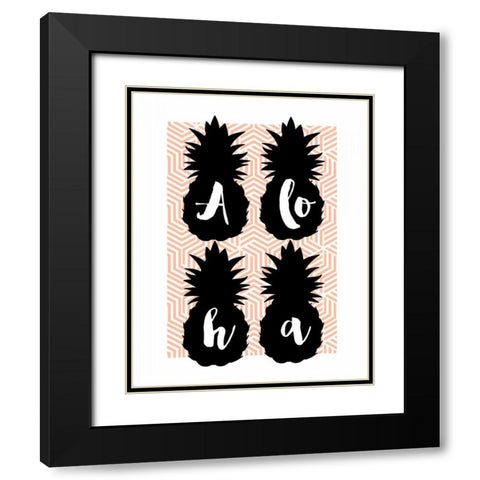 Aloha Pineapples Peach Black Modern Wood Framed Art Print with Double Matting by Dos Santos, Bella