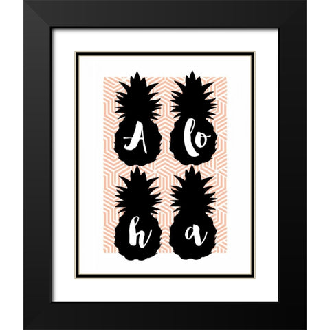 Aloha Pineapples Peach Black Modern Wood Framed Art Print with Double Matting by Dos Santos, Bella