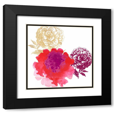 Happy Garden Reds Black Modern Wood Framed Art Print with Double Matting by Dos Santos, Bella