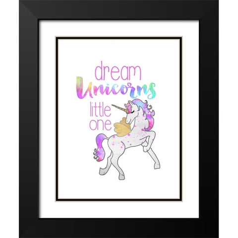 Dream Unicorns Black Modern Wood Framed Art Print with Double Matting by Dos Santos, Bella