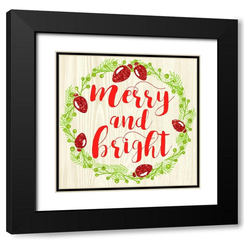 Merry And Bright Black Modern Wood Framed Art Print with Double Matting by Dos Santos, Bella