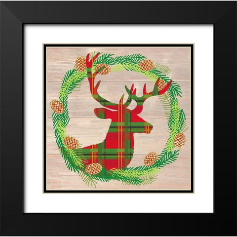 Plaid Stag Black Modern Wood Framed Art Print with Double Matting by Dos Santos, Bella