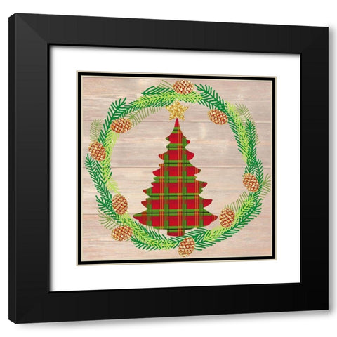 Plaid Christmas Tree Black Modern Wood Framed Art Print with Double Matting by Dos Santos, Bella