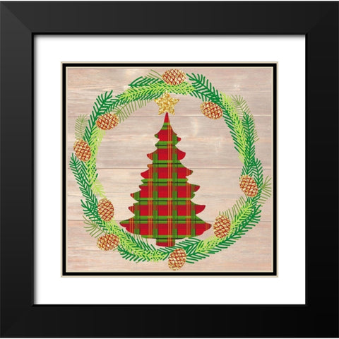 Plaid Christmas Tree Black Modern Wood Framed Art Print with Double Matting by Dos Santos, Bella