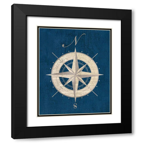 Compass Rose Coastal Blue Black Modern Wood Framed Art Print with Double Matting by Appleman, Sam