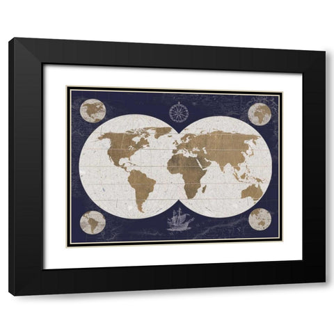 Explorers Map - Blue Black Modern Wood Framed Art Print with Double Matting by Appleman, Sam