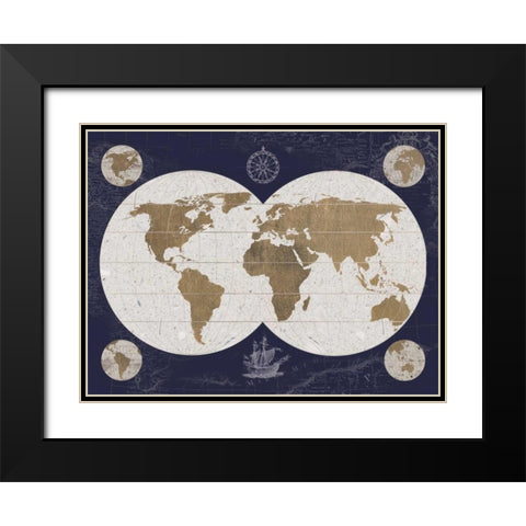Explorers Map - Blue Black Modern Wood Framed Art Print with Double Matting by Appleman, Sam