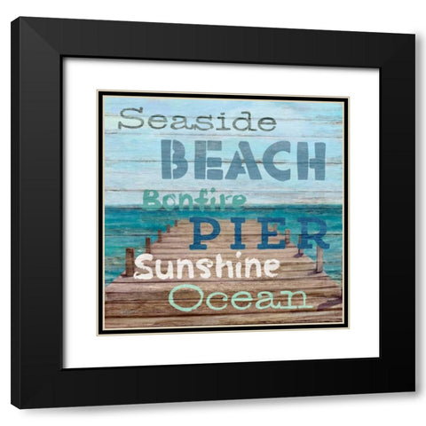 Pier View Weathered Wood Sign Black Modern Wood Framed Art Print with Double Matting by Appleman, Sam