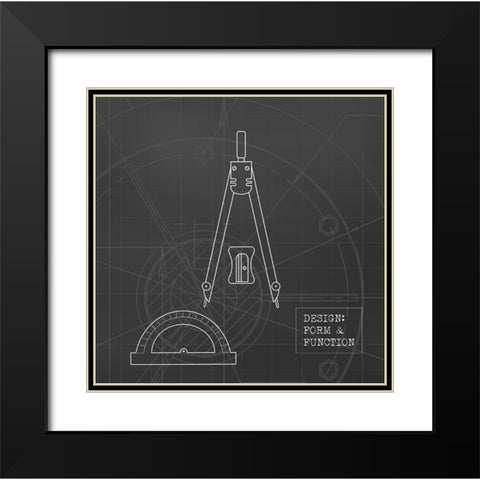 Geometry Tools Blueprint Black Modern Wood Framed Art Print with Double Matting by Appleman, Sam