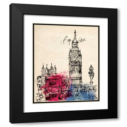 Big Ben in Pen Black Modern Wood Framed Art Print with Double Matting by Yamada, Morgan