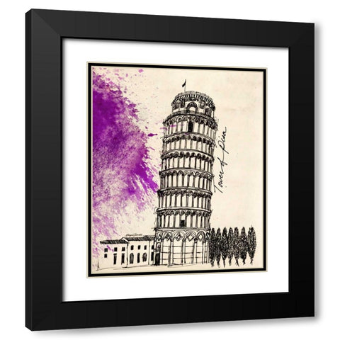 Tower of Pisa in Pen Black Modern Wood Framed Art Print with Double Matting by Yamada, Morgan