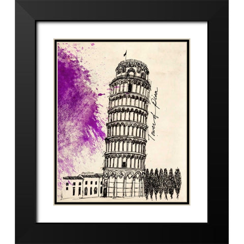Tower of Pisa in Pen Black Modern Wood Framed Art Print with Double Matting by Yamada, Morgan